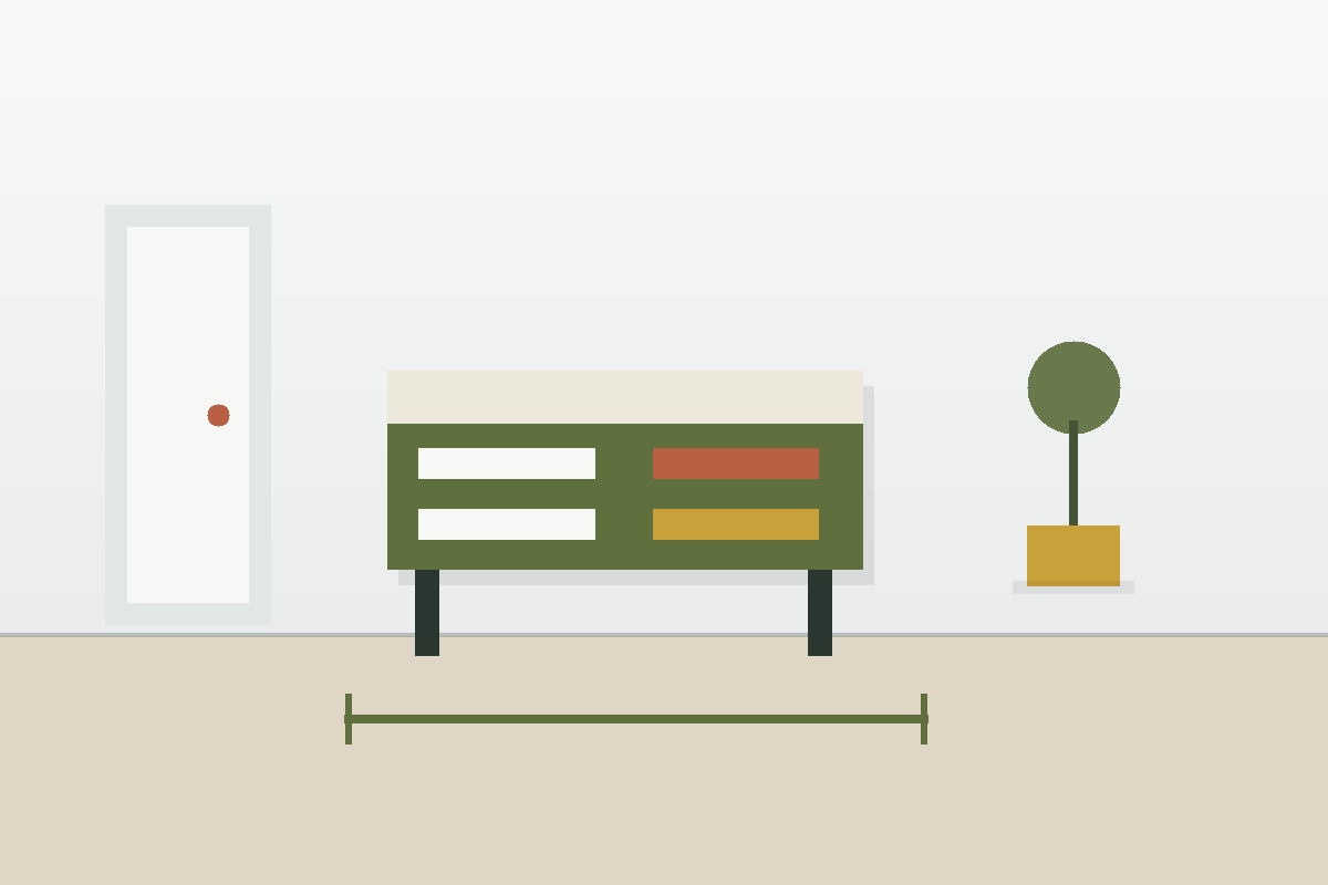 Clean apartment entry layout with a slim shoe rack, door swing, and clear walking path.